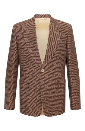 Мужской пиджак из хлопка и шелка GUCCI коричневого цвета по цене 279500 руб., арт. 618666/ZAEAK | Фото 1 Мужской пиджак из хлопка и шелка GUCCI коричневого цвета, арт. 618666/ZAEAK | Фото 1 (Материал внешний: Шелк, Хлопок; Рукава: Длинные; Материал подклада: Вискоза; Длина (для топов): Стандартные; 1-2-бортные: Однобортные; Пиджаки М: Прямой; Случай: Повседневный; Стили: Кэжуэл; Региональные ограничения белый список (Axapta Mercury): RU)