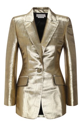 Женский жакет из хлопка и шелка ALEXANDER MCQUEEN золотого цвета по цене 221000 руб., арт. 610279/QEACC | Фото 1 Женский жакет из хлопка и шелка ALEXANDER MCQUEEN золотого цвета, арт. 610279/QEACC | Фото 1