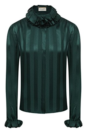 Женская шелковая блузка SAINT LAURENT зеленого цвета по цене 144500 руб., арт. 633387/Y3B27 | Фото 1 Женская шелковая блузка SAINT LAURENT зеленого цвета, арт. 633387/Y3B27 | Фото 1