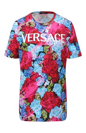 Женская хлопковая футболка VERSACE разноцветного цвета по цене 51700 руб., арт. A87484/A235967 | Фото 1 Женская хлопковая футболка VERSACE разноцветного цвета, арт. A87484/A235967 | Фото 1