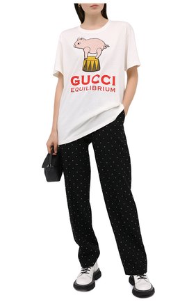 Женская хлопковая футболка GUCCI белого цвета по цене 36950 руб., арт. 615044/XJCRI | Фото 2 Женская хлопковая футболка GUCCI белого цвета, арт. 615044/XJCRI | Фото 2