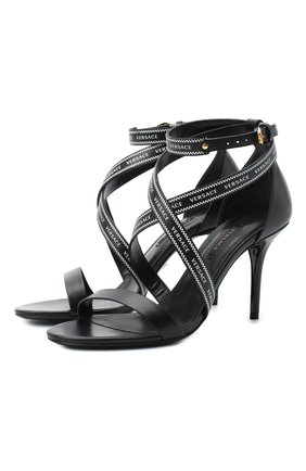 Женские кожаные босоножки VERSACE черного цвета по цене 75850 руб., арт. DST484M/D5VTR | Фото 1 Женские кожаные босоножки VERSACE черного цвета, арт. DST484M/D5VTR | Фото 1