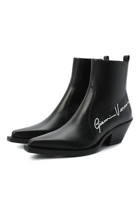 Женские кожаные ботинки gv signature VERSACE черного цвета по цене 85450 руб., арт. DST487I/DVT43 | Фото 1 Женские кожаные ботинки gv signature VERSACE черного цвета, арт. DST487I/DVT43 | Фото 1