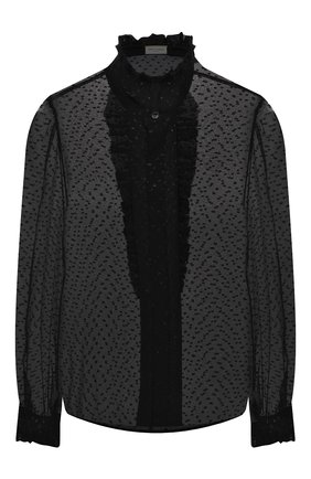 Женская шелковая блузка SAINT LAURENT черного цвета, арт. 634974/Y6A56 | Фото 1 (Материал внешний: Шелк; Длина (для топов): Стандартные; Рукава: Длинные; Женское Кросс-КТ: Блуза-одежда; Принт: С принтом)