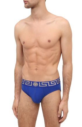 Мужские хлопковые брифы VERSACE синего цвета по цене 4750 руб., арт. AU10027/A232741 | Фото 2 Мужские хлопковые брифы VERSACE синего цвета, арт. AU10027/A232741 | Фото 2