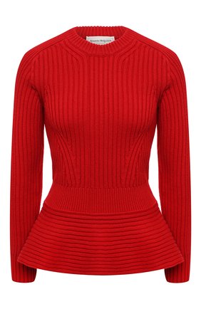 Женский шерстяной свитер ALEXANDER MCQUEEN красного цвета по цене 83150 руб., арт. 633685/Q1AQV | Фото 1 Женский шерстяной свитер ALEXANDER MCQUEEN красного цвета, арт. 633685/Q1AQV | Фото 1