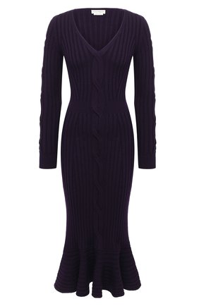 Женское шерстяное платье ALEXANDER MCQUEEN фиолетового цвета по цене 108000 руб., арт. 633684/Q1AQH | Фото 1 Женское шерстяное платье ALEXANDER MCQUEEN фиолетового цвета, арт. 633684/Q1AQH | Фото 1