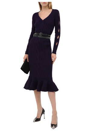 Женское шерстяное платье ALEXANDER MCQUEEN фиолетового цвета по цене 108000 руб., арт. 633684/Q1AQH | Фото 2 Женское шерстяное платье ALEXANDER MCQUEEN фиолетового цвета, арт. 633684/Q1AQH | Фото 2