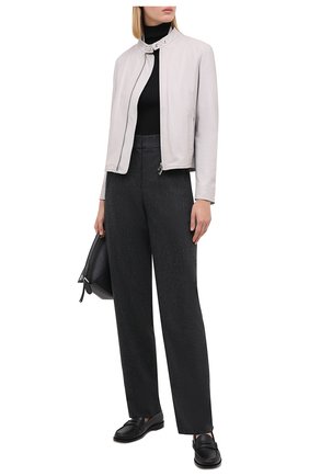 Женские брюки из шерсти и кашемира EMPORIO ARMANI темно-серого цвета по цене 39150 руб., арт. 9NP21T/92109 | Фото 2 Женские брюки из шерсти и кашемира EMPORIO ARMANI темно-серого цвета, арт. 9NP21T/92109 | Фото 2