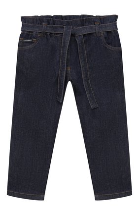 Детские джинсы DOLCE & GABBANA темно-синего цвета, арт. L52F13/LD923/2-6 | Фото 1 (Материал внешний: Хлопок; Кросс-КТ: джинсы; Девочки-школьная форма: Джинсы; Региональные ограничения белый список (Axapta Mercury): RU; Детали: Однотонный, На резинке; Ростовка одежда: 2 года | 92 см, 3 года | 98 см, 4 года | 104 см, 5 лет | 110 см, 6 лет | 116 см)
