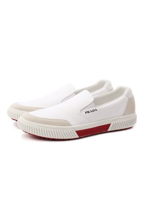Мужские комбинированные слипоны PRADA белого цвета по цене 40000 руб., арт. 4D3475-3OF1-F0KMG | Фото 1 Мужские комбинированные слипоны PRADA белого цвета, арт. 4D3475-3OF1-F0KMG | Фото 1