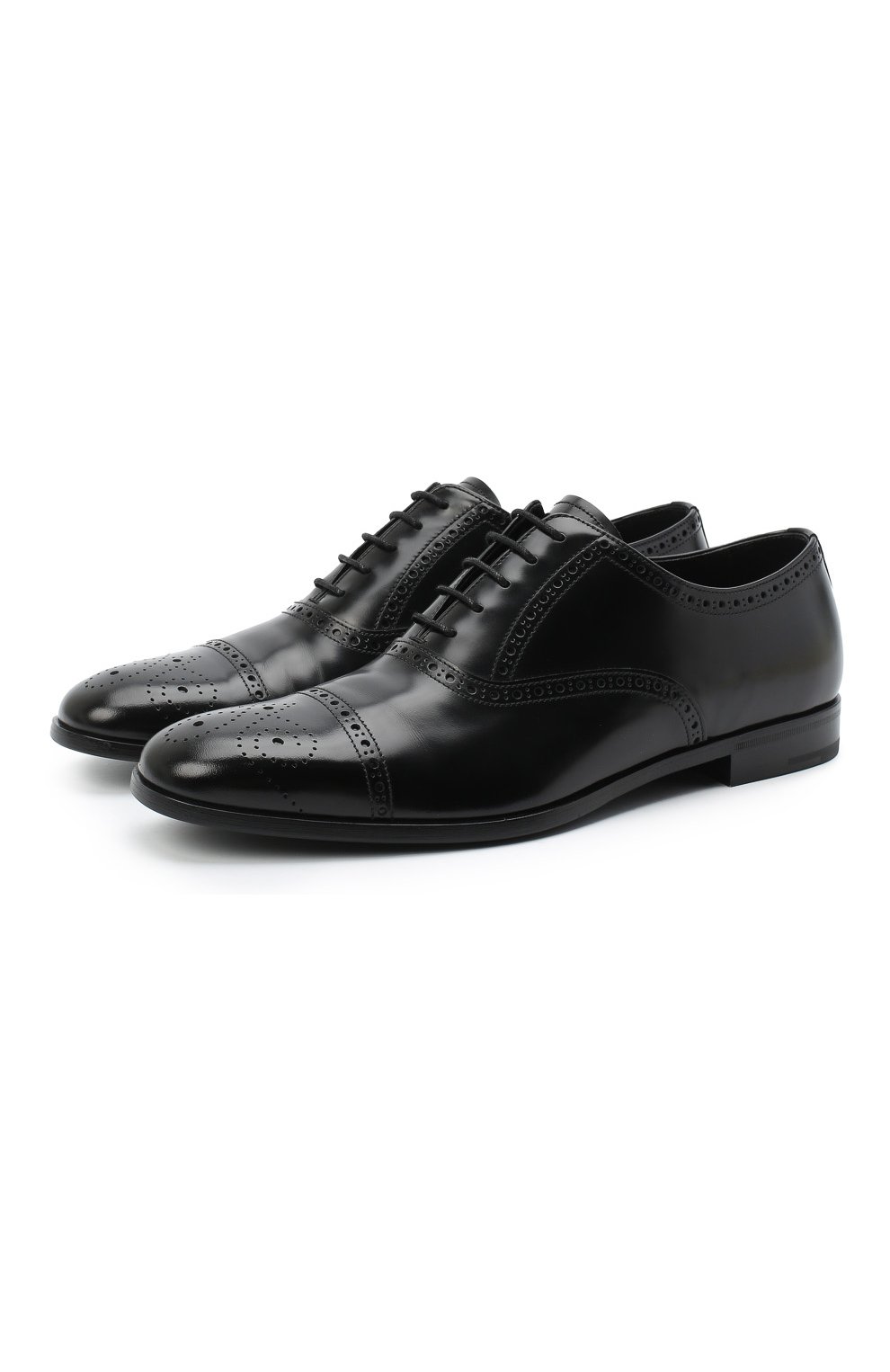 Мужские кожаные оксфорды PRADA черного цвета, арт. 2EB187-P39-F0002-X001 | Фото 1 (Материал внешний: Кожа; Мужское Кросс-КТ: Броги-обувь; Стили: Классический)