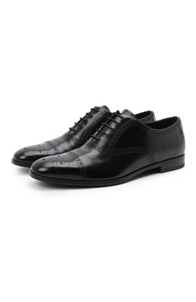 Мужские кожаные оксфорды PRADA черного цвета, арт. 2EB187-P39-F0002-X001 | Фото 1 (Мужское Кросс-КТ: Броги-обувь; Стили: Классический; Материал внешний: Кожа)