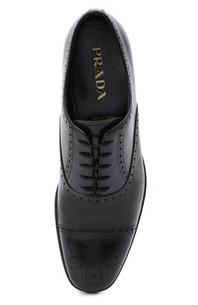 Мужские кожаные оксфорды PRADA черного цвета, арт. 2EB187-P39-F0002-X001 | Фото 5 (Материал внешний: Кожа; Мужское Кросс-КТ: Броги-обувь; Стили: Классический)