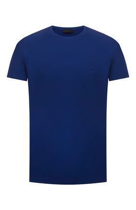 Мужская хлопковая футболка PRADA синего цвета, арт. UJM564-1UOR-F0AIN-092 | Фото 1 (Длина (для топов): Стандартные; Рукава: Короткие; Принт: Без принта; Материал внешний: Хлопок; Стили: Кэжуэл)