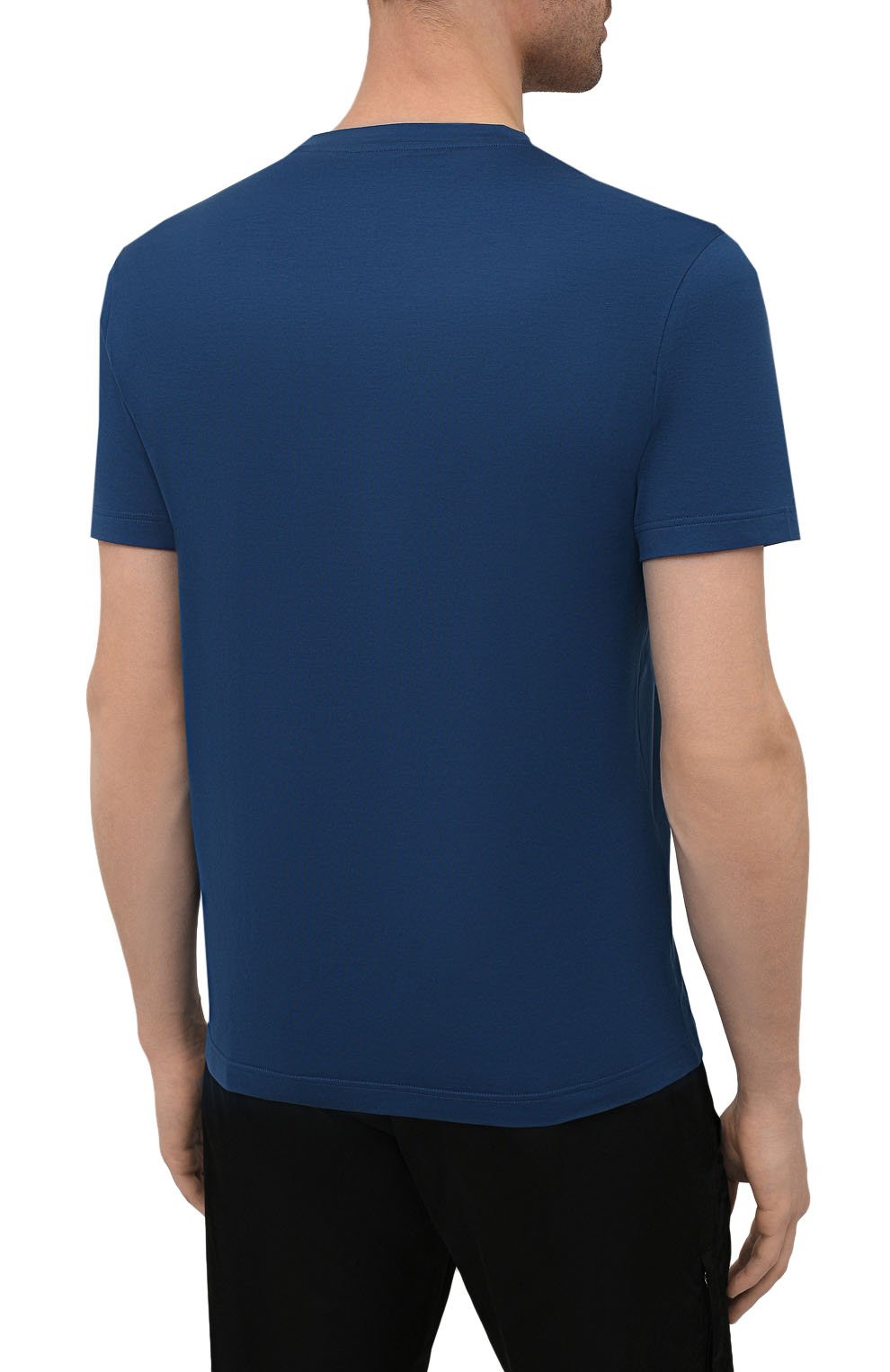 Мужская хлопковая футболка PRADA синего цвета, арт. UJM564-1UOR-F0AFC-092 | Фото 4 (Принт: Без принта; Рукава: Короткие; Длина (для топов): Стандартные; Материал внешний: Хлопок; Стили: Кэжуэл)