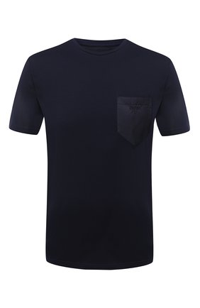 Мужская хлопковая футболка PRADA синего цвета, арт. UJN587-1UOQ-F083Q-202 | Фото 1 (Рукава: Короткие; Длина (для топов): Стандартные; Принт: Без принта; Стили: Кэжуэл; Материал внешний: Хлопок)