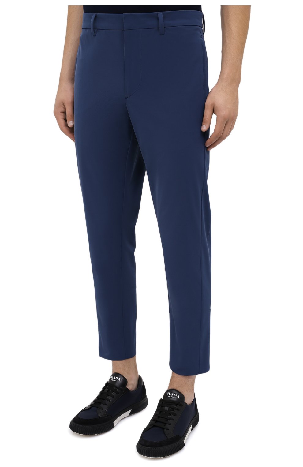 Мужские брюки PRADA синего цвета, арт. SPF94-1KJW-F0YNV-191 | Фото 3 (Длина (брюки, джинсы): Стандартные; Случай: Повседневный; Материал внешний: Синтетический материал; Стили: Кэжуэл)