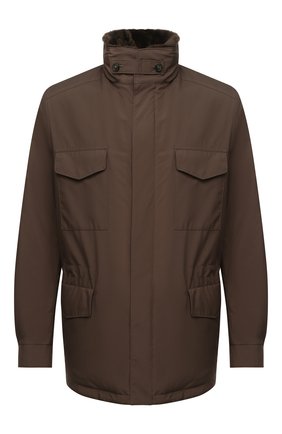 Мужская куртка с меховой подкладкой LORO PIANA коричневого цвета, арт. FAL3626 | Фото 1 (Материал внешний: Синтетический материал; Рукава: Длинные; Мужское Кросс-КТ: Верхняя одежда, утепленные куртки; Стили: Кэжуэл; Кросс-КТ: Куртка; Длина (верхняя одежда): До середины бедра; Материал утеплителя: Натуральный мех; Региональные ограничения белый список (Axapta Mercury): RU)