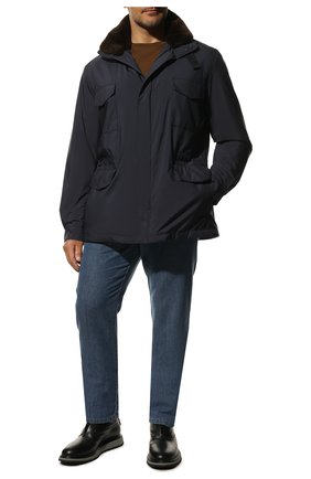 Мужская куртка с меховой подкладкой LORO PIANA темно-синего цвета, арт. FAL3626 | Фото 2 (Материал внешний: Синтетический материал; Рукава: Длинные; Мужское Кросс-КТ: Верхняя одежда, утепленные куртки; Стили: Кэжуэл; Кросс-КТ: Куртка; Длина (верхняя одежда): До середины бедра; Материал утеплителя: Натуральный мех; Региональные ограничения белый список (Axapta Mercury): RU)