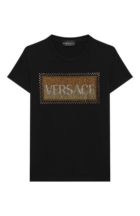 Детская хлопковая футболка VERSACE черного цвета по цене 16650 руб., арт. YC000346/YA00019/8A-14A | Фото 1 Детская хлопковая футболка VERSACE черного цвета, арт. YC000346/YA00019/8A-14A | Фото 1