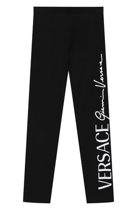 Детские хлопковые леггинсы VERSACE черного цвета по цене 9950 руб., арт. YC000389/A234592/8A-14A | Фото 1 Детские хлопковые леггинсы VERSACE черного цвета, арт. YC000389/A234592/8A-14A | Фото 1