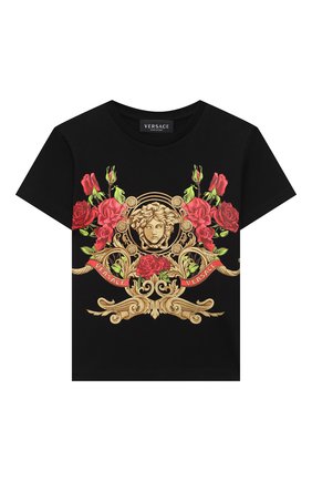 Детская хлопковая футболка VERSACE черного цвета по цене 12000 руб., арт. YC000426/YA00079/8A-14A | Фото 1 Детская хлопковая футболка VERSACE черного цвета, арт. YC000426/YA00079/8A-14A | Фото 1