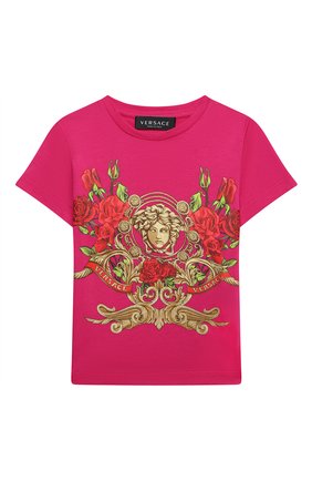 Детская хлопковая футболка VERSACE фуксия цвета по цене 12000 руб., арт. YC000426/YA00079/8A-14A | Фото 1 Детская хлопковая футболка VERSACE фуксия цвета, арт. YC000426/YA00079/8A-14A | Фото 1