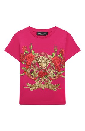Детская хлопковая футболка VERSACE фуксия цвета по цене 11050 руб., арт. YC000426/YA00079/4A-6A | Фото 1 Детская хлопковая футболка VERSACE фуксия цвета, арт. YC000426/YA00079/4A-6A | Фото 1