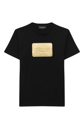 Детская хлопковая футболка VERSACE черного цвета по цене 13550 руб., арт. YD000323/YA00079/8A-14A | Фото 1 Детская хлопковая футболка VERSACE черного цвета, арт. YD000323/YA00079/8A-14A | Фото 1