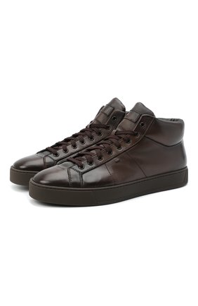 Мужские кожаные кеды SANTONI темно-коричневого цвета по цене 43950 руб., арт. MBGL20851TMMRG0TT60 | Фото 1 Мужские кожаные кеды SANTONI темно-коричневого цвета, арт. MBGL20851TMMRG0TT60 | Фото 1