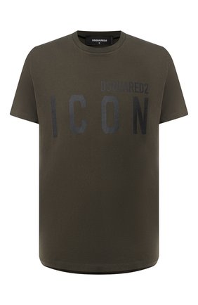 Мужская хлопковая футболка DSQUARED2 хаки цвета по цене 17150 руб., арт. S79GC0003/S23009 | Фото 1 Мужская хлопковая футболка DSQUARED2 хаки цвета, арт. S79GC0003/S23009 | Фото 1