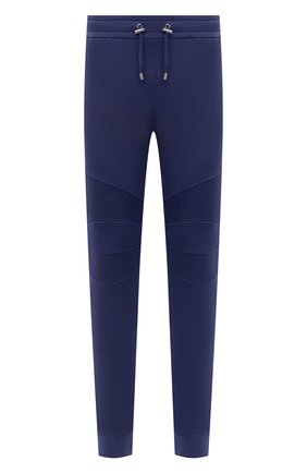 Мужские хлопковые джоггеры BALMAIN темно-синего цвета, арт. UH15583/I370 | Фото 1 (Длина (брюки, джинсы): Стандартные; Материал внешний: Хлопок; Силуэт М (брюки): Джоггеры; Стили: Спорт-шик)