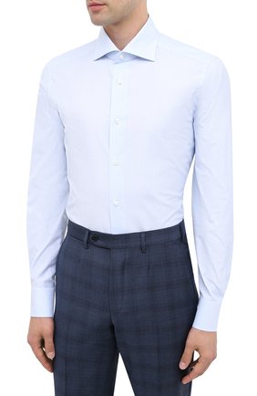 Мужская хлопковая сорочка ERMENEGILDO ZEGNA голубого цвета по цене 28500 руб., арт. 801008/9MS0BA | Фото 2 Мужская хлопковая сорочка ERMENEGILDO ZEGNA голубого цвета, арт. 801008/9MS0BA | Фото 2