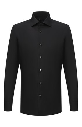 Мужская хлопковая сорочка ERMENEGILDO ZEGNA черного цвета по цене 35350 руб., арт. 801069/9MS0BR | Фото 1 Мужская хлопковая сорочка ERMENEGILDO ZEGNA черного цвета, арт. 801069/9MS0BR | Фото 1 (Материал внешний: Хлопок; Длина (для топов): Стандартные; Рукава: Длинные; Случай: Формальный; Стили: Классический; Воротник: Кент; Принт: Однотонные; Манжеты: На пуговицах)