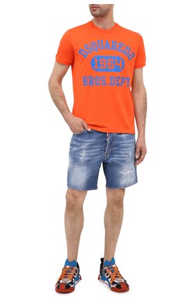 Мужская хлопковая футболка DSQUARED2 оранжевого цвета, арт. S74GD0759/S22427 | Фото 2 (Длина (для топов): Стандартные; Материал внешний: Хлопок; Рукава: Короткие; Мужское Кросс-КТ: Футболка-одежда; Принт: С принтом; Стили: Гранж)