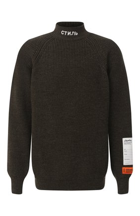 Мужской шерстяной свитер HERON PRESTON хаки цвета по цене 49300 руб., арт. HMHF001F20KNI0015500 | Фото 1 Мужской шерстяной свитер HERON PRESTON хаки цвета, арт. HMHF001F20KNI0015500 | Фото 1
