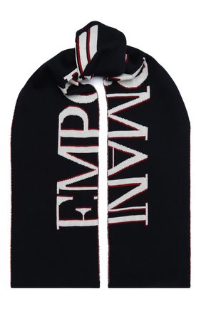 Детский шерстяной шарф EMPORIO ARMANI синего цвета по цене 8460 руб., арт. 404612/0A464 | Фото 1 Детский шерстяной шарф EMPORIO ARMANI синего цвета, арт. 404612/0A464 | Фото 1