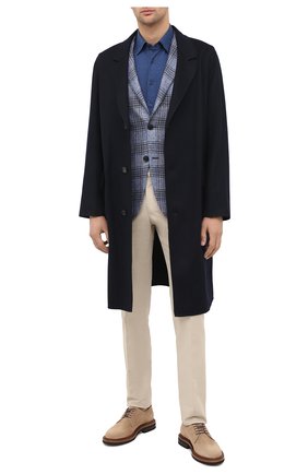Мужской кашемировое пальто LORO PIANA темно-синего цвета, арт. FAL2605 | Фото 2 (Материал внешний: Шерсть, Кашемир; Длина (верхняя одежда): До колена; Мужское Кросс-КТ: пальто-верхняя одежда, Верхняя одежда; Стили: Классический; Рукава: Длинные; Региональные ограничения белый список (Axapta Mercury): RU)