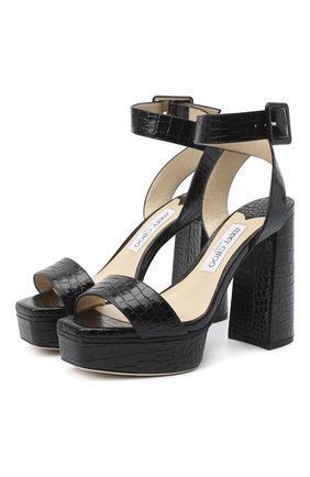 Женские кожаные босоножки jax 115 JIMMY CHOO черного цвета по цене 59950 руб., арт. JAX/PF 115/CCL | Фото 1 Женские кожаные босоножки jax 115 JIMMY CHOO черного цвета, арт. JAX/PF 115/CCL | Фото 1