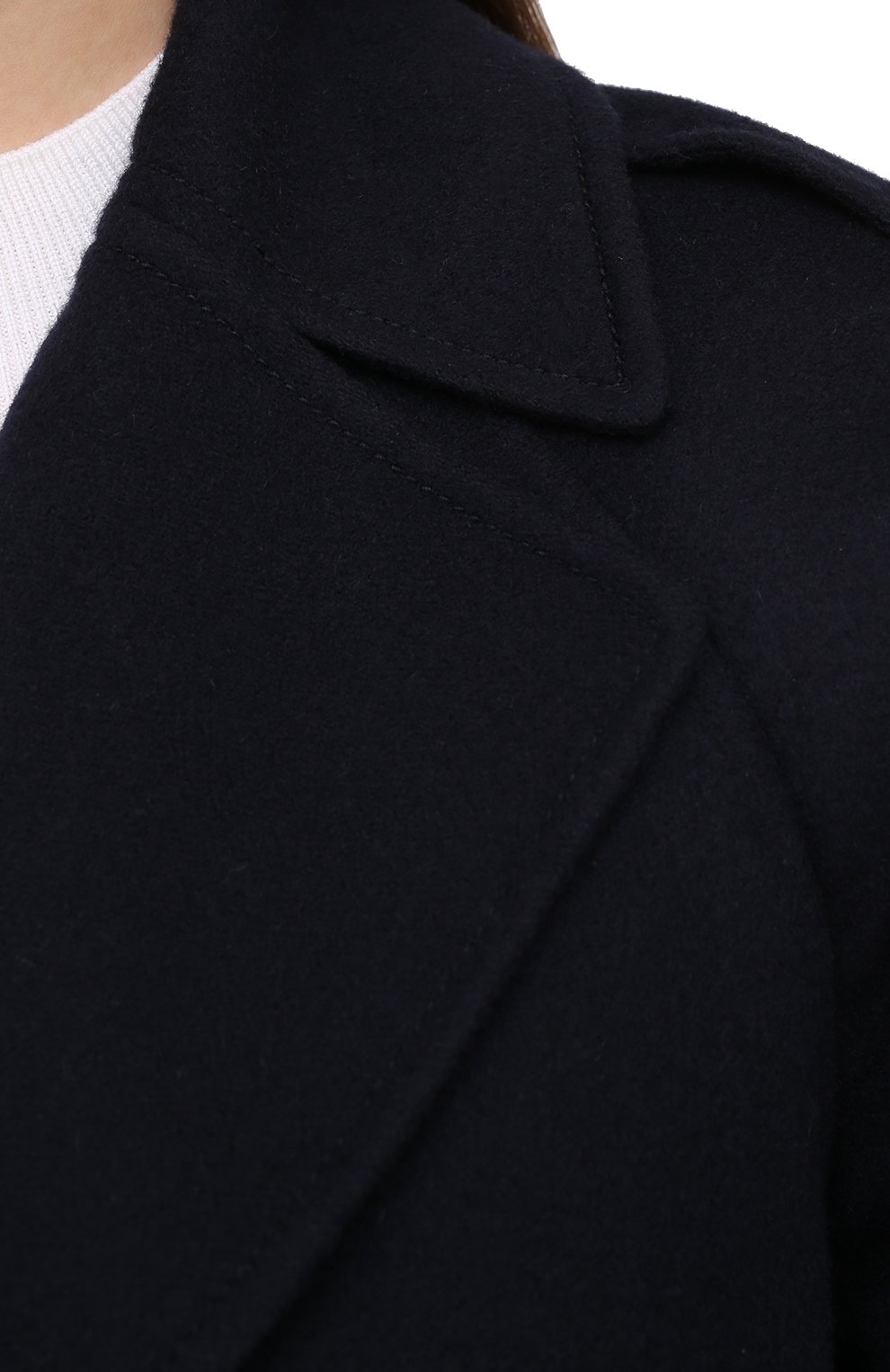 Женское кашемировое пальто LORO PIANA темно-синего цвета, арт. FAL2202 | Фото 6 (Материал внешний: Шерсть, Кашемир; Рукава: Длинные; Региональные ограничения белый список (Axapta Mercury): RU; Длина (верхняя одежда): Длинные; 1-2-бортные: Однобортные; Стили: Кэжуэл)