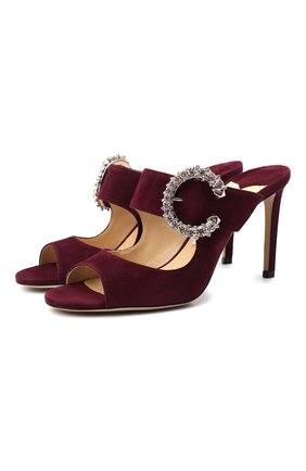 Женские замшевые мюли saf 85 JIMMY CHOO бордового цвета по цене 69800 руб., арт. SAF 85/SUE | Фото 1 Женские замшевые мюли saf 85 JIMMY CHOO бордового цвета, арт. SAF 85/SUE | Фото 1