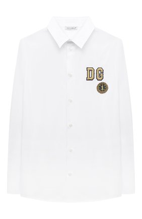 Детская хлопковая рубашка DOLCE & GABBANA белого цвета по цене 19200 руб., арт. L42S70/G7WXV/8-14 | Фото 1 Детская хлопковая рубашка DOLCE & GABBANA белого цвета, арт. L42S70/G7WXV/8-14 | Фото 1 (Рукава: Длинные; Материал внешний: Хлопок; Стили: Классический; Ростовка одежда: 10 - 11 лет | 140 - 146см, 12 лет | 152 см, 8 лет | 128 см)