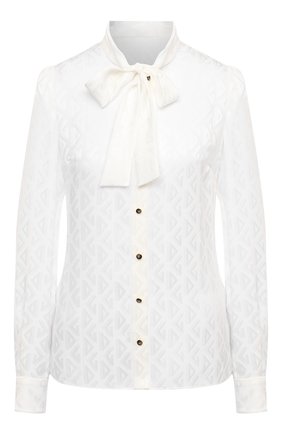 Женская шелковая блузка DOLCE & GABBANA белого цвета, арт. F5I11T/FJ1IB | Фото 1 (Рукава: Длинные; Материал внешний: Шелк; Длина (для топов): Стандартные; Стили: Романтичный; Женское Кросс-КТ: Блуза-одежда; Принт: С принтом)
