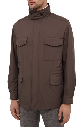 Мужская куртка traveller LORO PIANA коричневого цвета, арт. FAI1437 | Фото 4 (Кросс-КТ: Куртка, Ветровка; Материал утеплителя: Шерсть; Рукава: Длинные; Длина (верхняя одежда): До середины бедра; Материал внешний: Синтетический материал; Региональные ограничения белый список (Axapta Mercury): RU; Стили: Классический; Мужское Кросс-КТ: Верхняя одежда)