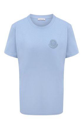 Женская хлопковая футболка MONCLER голубого цвета по цене 19100 руб., арт. F2-093-8C759-00-V8161 | Фото 1 Женская хлопковая футболка MONCLER голубого цвета, арт. F2-093-8C759-00-V8161 | Фото 1