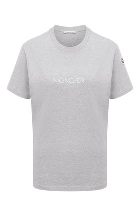 Женская хлопковая футболка MONCLER серого цвета по цене 19100 руб., арт. F2-093-8C765-10-V8161 | Фото 1 Женская хлопковая футболка MONCLER серого цвета, арт. F2-093-8C765-10-V8161 | Фото 1