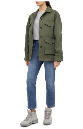 Женская хлопковая футболка MONCLER серого цвета по цене 19100 руб., арт. F2-093-8C765-10-V8161 | Фото 2 Женская хлопковая футболка MONCLER серого цвета, арт. F2-093-8C765-10-V8161 | Фото 2
