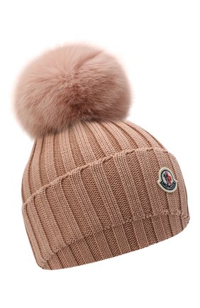Женская шерстяная шапка MONCLER розового цвета, арт. F2-093-3B702-01-A9327 | Фото 1 (Материал: Шерсть, Текстиль)