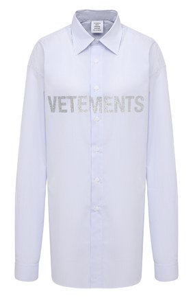 Женская хлопковая рубашка VETEMENTS голубого цвета по цене 85550 руб., арт. UAH21SH067 1012/W | Фото 1 Женская хлопковая рубашка VETEMENTS голубого цвета, арт. UAH21SH067 1012/W | Фото 1